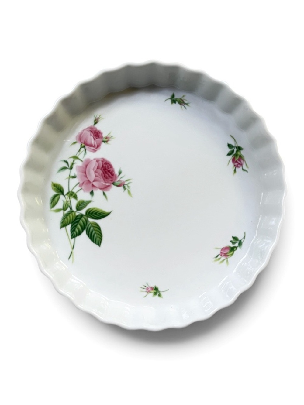 Christineholm Porcelain Rose Pattern Quiche Tart Pie Plate Baking Dish, 9.5”